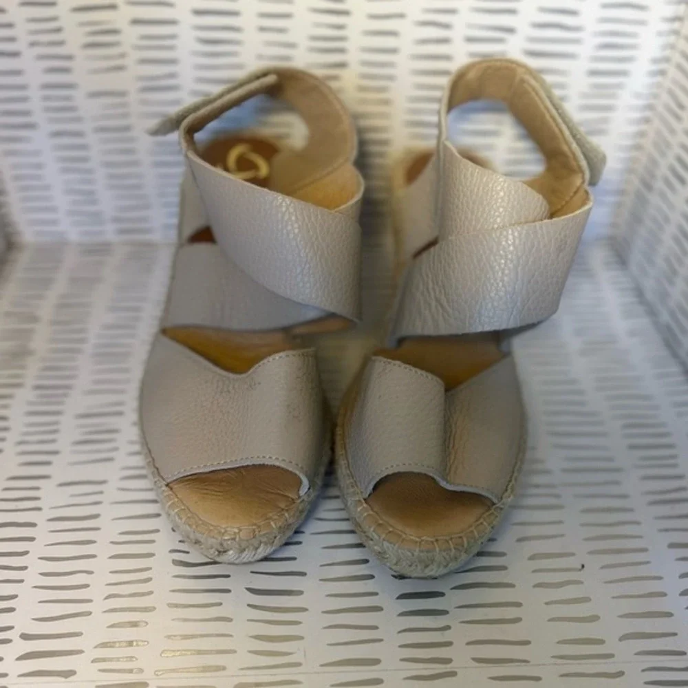 Kanna Spain Women 38 7.5 Taupe Pebbled Leather Espadrille Wedge Sandals‎ Boho